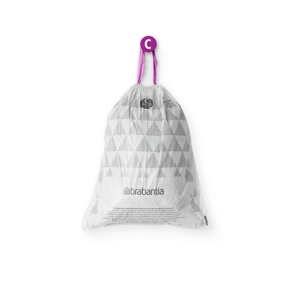 BRABANTIA PERFECTFIT BAGS, CODE C, 10-12 LITRE, 20 BAGS PER ROLL - WHITE