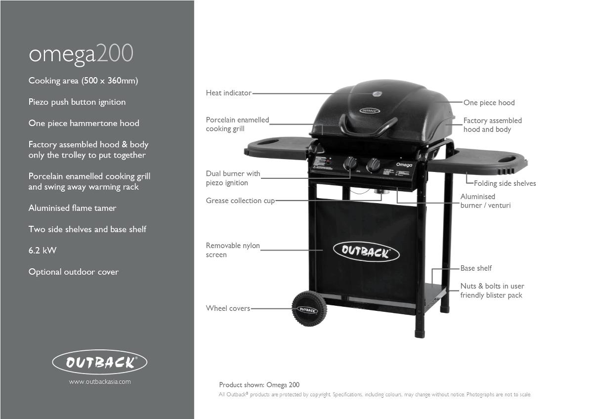 OUTBACK OMEGA 200 GAS BBQ 6.2KW 2 BURNERS