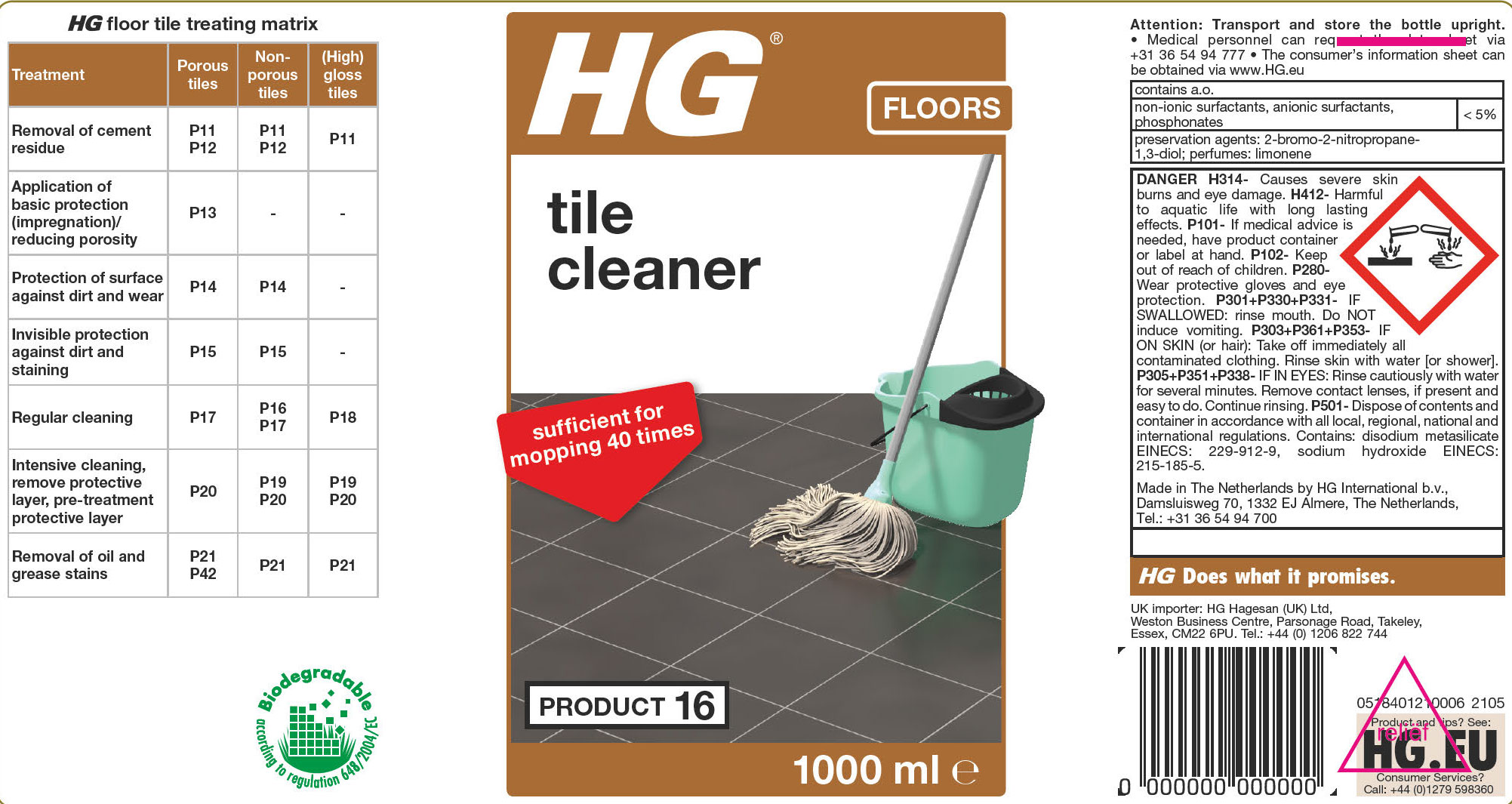 HG TILE CLEANER (PORCELAIN CLEANER) 1L