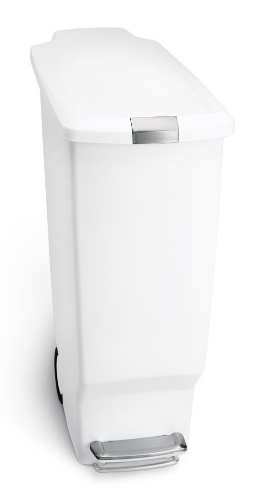 SIMPLEHUMAN SLIM PEDAL BIN 40L WHITE W/ 2 WHEELS