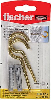 FISCHER  6X30MM +2 ROUND HOOKS BRASS-PLATED