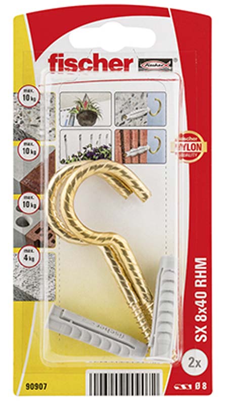 FISCHER RHM 8X40MM + 2 ROUND HOOKS BRASS-PLATED