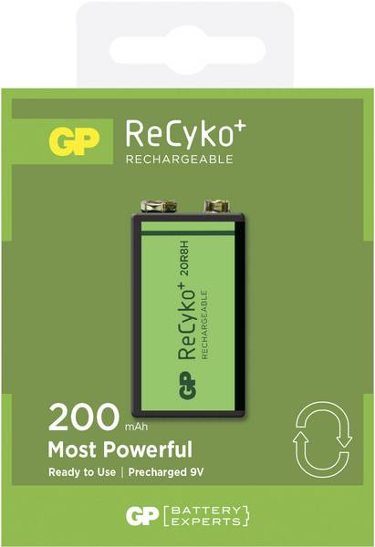 GP BATTERIES RECYKO+ 6LR61 9 V / PP3 BATTERY (RECHARGEABLE) NIMH 200 MAH 8.4 V 1 PC(S)