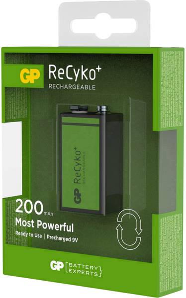 GP BATTERIES RECYKO+ 6LR61 9 V / PP3 BATTERY (RECHARGEABLE) NIMH 200 MAH 8.4 V 1 PC(S)