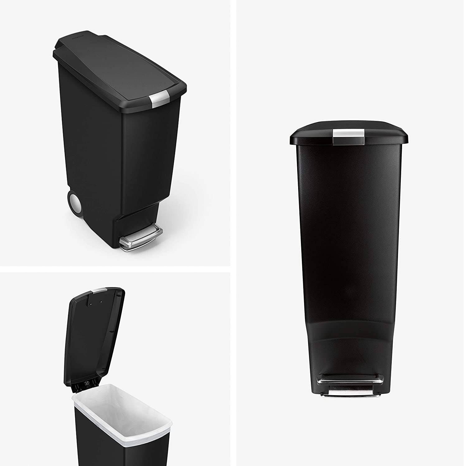 SIMPLEHUMAN SLIM PEDAL BIN 40L BLACK W/ 2 WHEELS