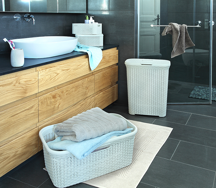 CURVER RATTAN HAMPER LAUNDRY BASKET 40LTR