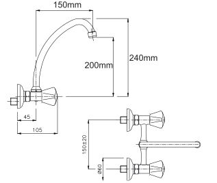 RAVELLI LONG WALL KITCHEN MIXER