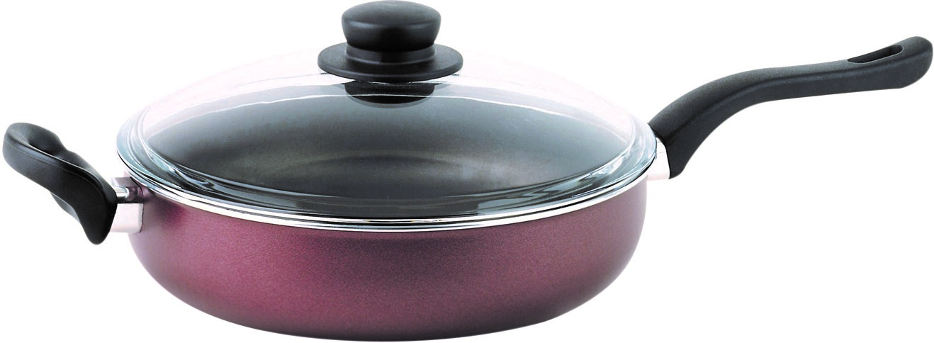 FRYING PAN W/GLASS 24CM-RED