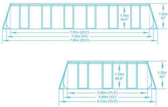 BESTWAY 56474 POWER STEEL RECTANGULAR FRAME POOL SET 732CM X 366CM X 132CM