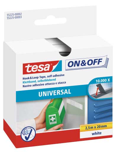 TESA ON&OFF TAPE 2.5M x 20mm WHITE