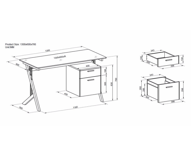 SUPERLIVING SKY GLASS DESK WITH DRAWER 130X60X76CM