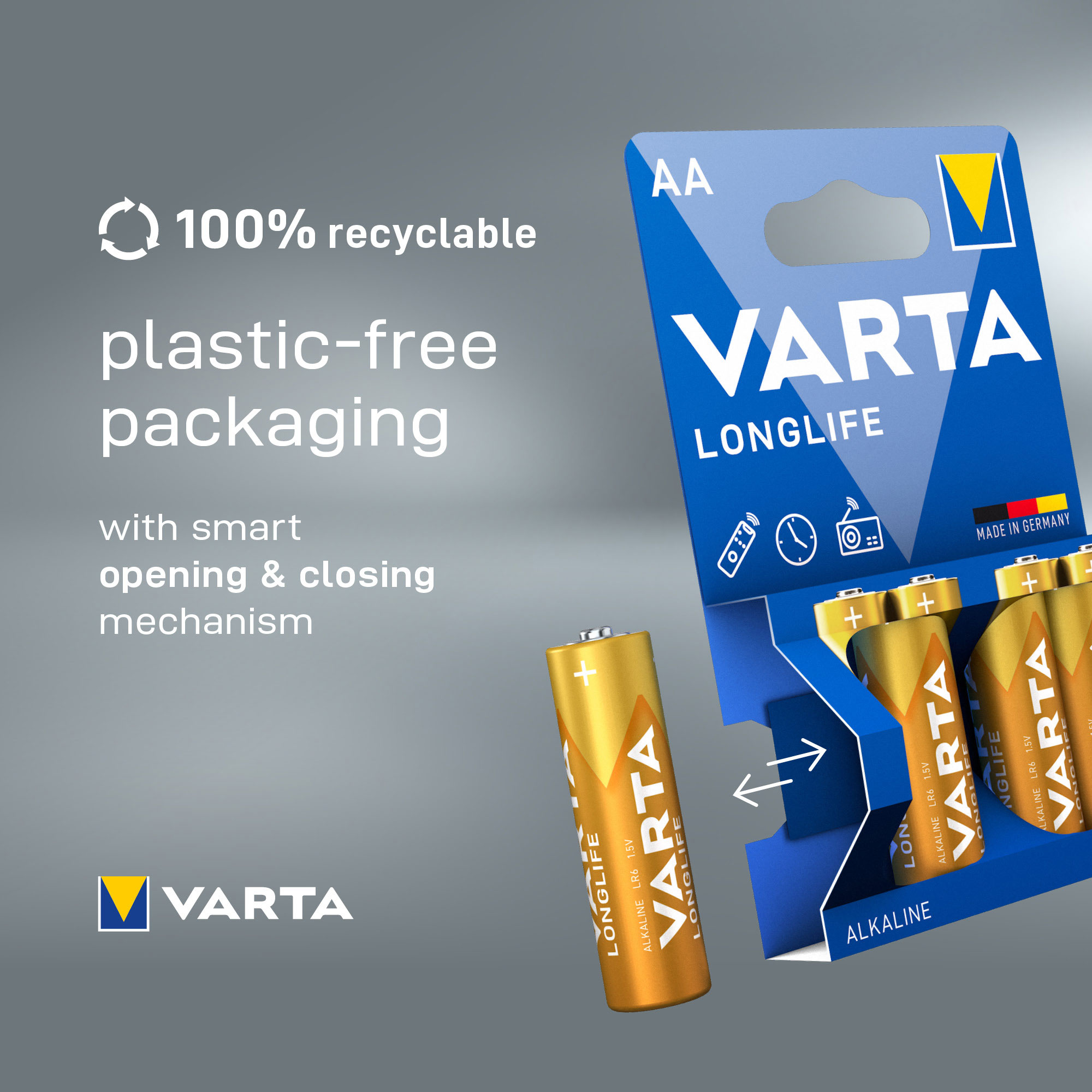 VARTA LONGLIFE ALKALINE BATTERIES AA, MIGNON LR6, 1,5V, 4-PACK