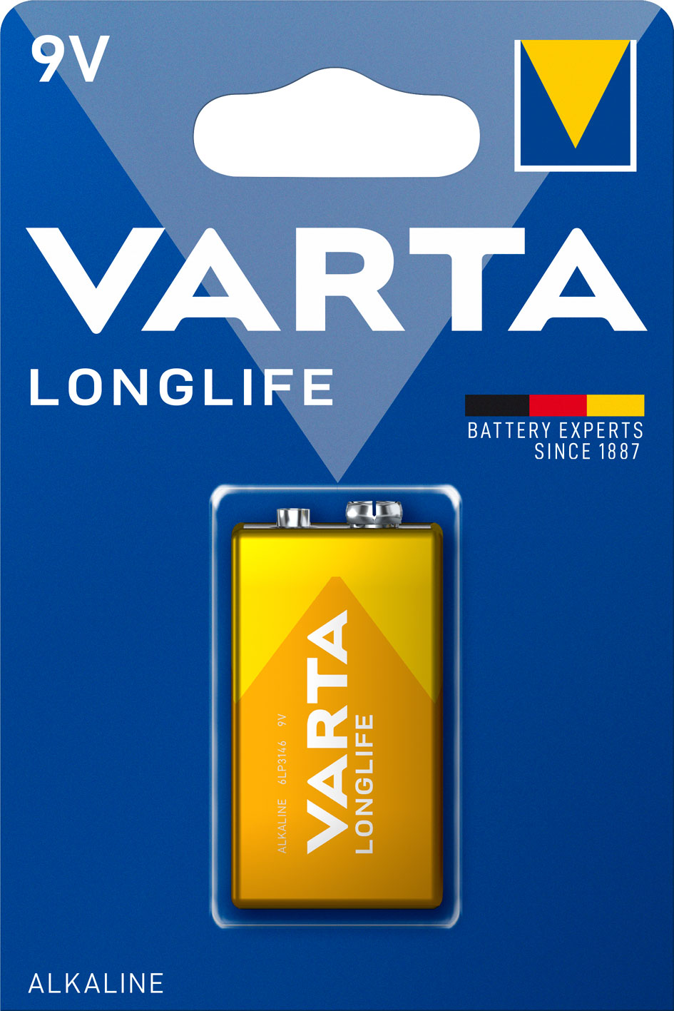 VARTA LONGLIFE ALKALINE BATTERY 9V, E-BLOCK, 6LP3146