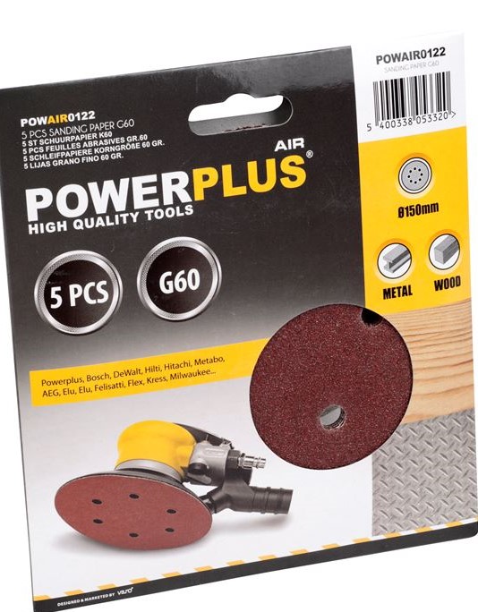 POWERPLUS POWAIR0122 5X SANDING DISC 150 G60.