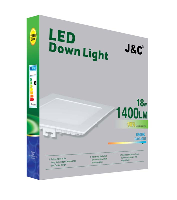 J&C LED 18W RECESSED SQUARE PANEL 6500K 225MM 