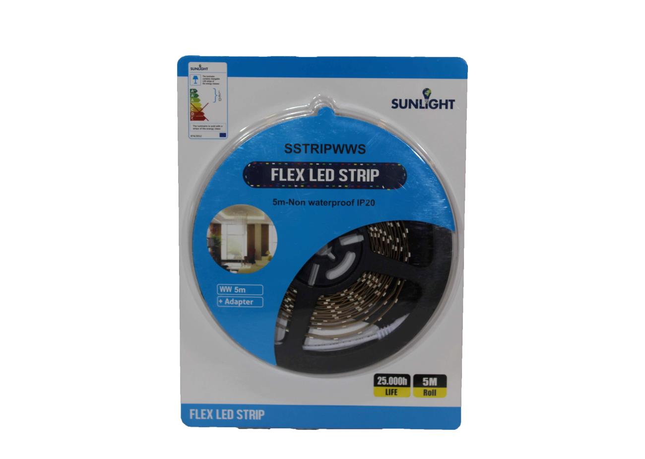 SUNLIGHT LED 4.8W/M FLEXIBLE STRIP 5-METER SET 3000K 