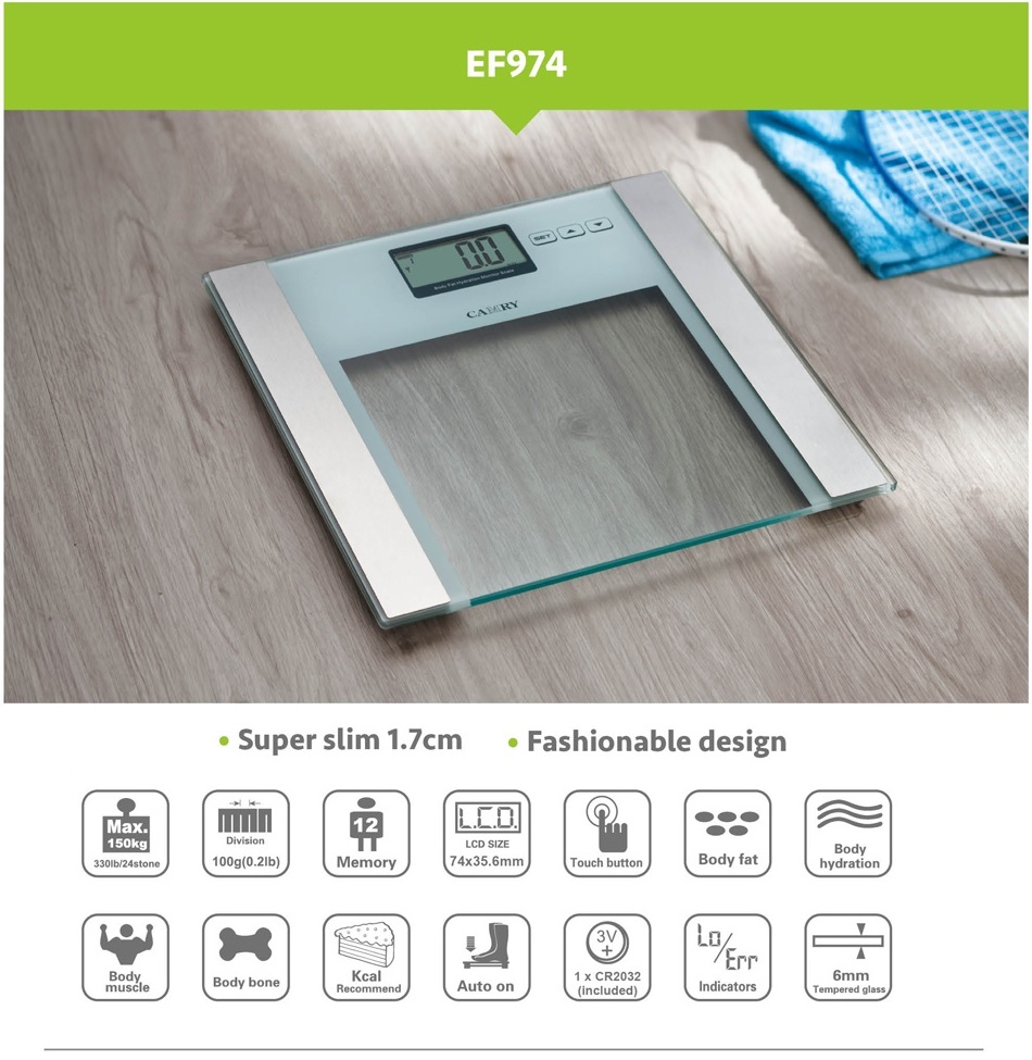 CAMRY EF-974 BODY ANALYSIS DIGITAL SCALE GLASS WHITE