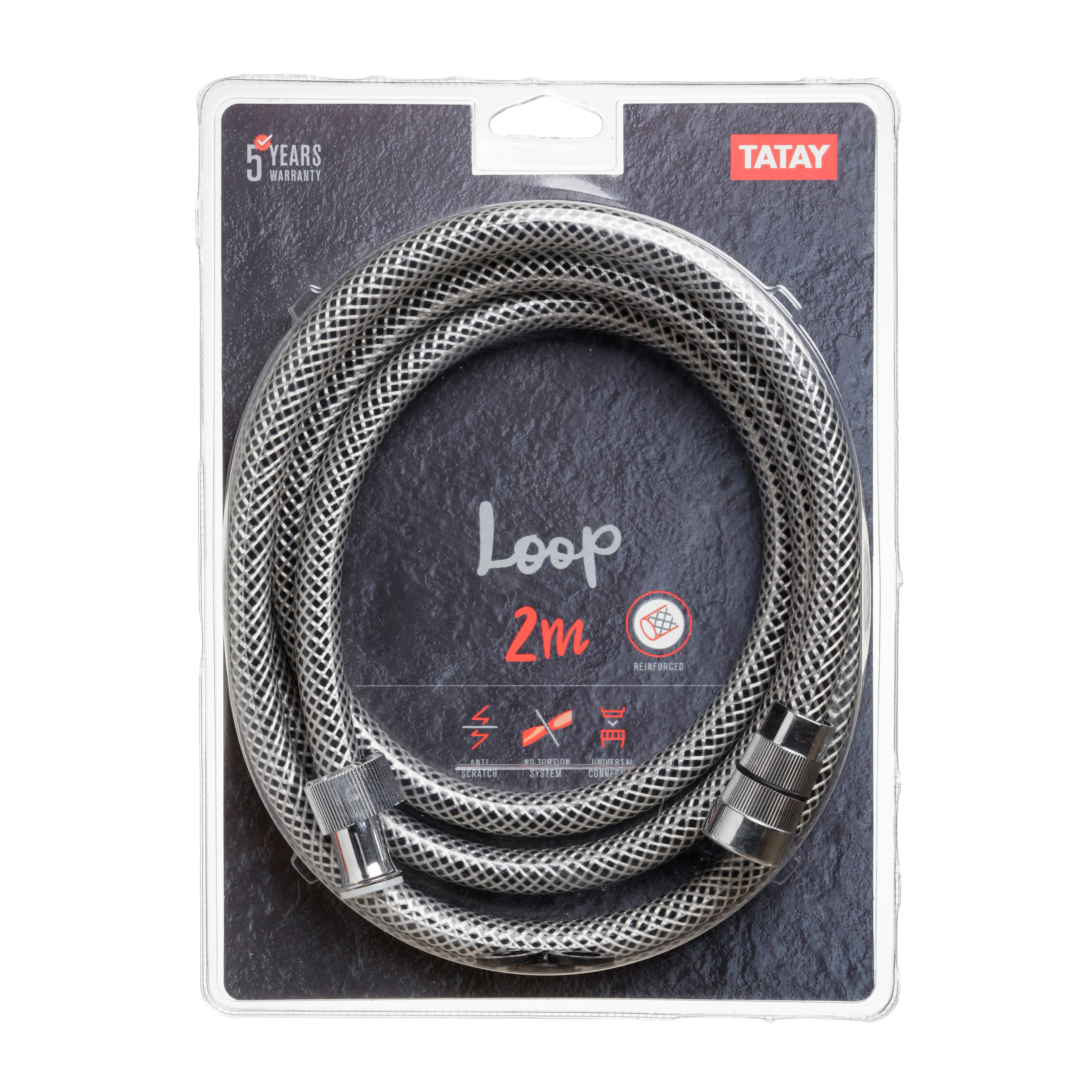 TATAY REINFORCED SHOWER HOSE LOOP BLACK 2M