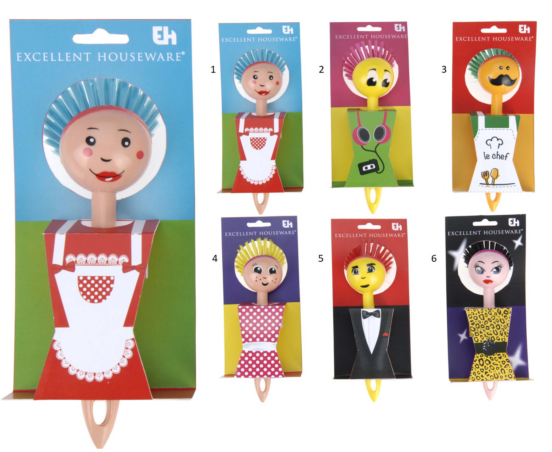 DISHWASH BRUSH PP 6 ASSORTED DESIGNS FIGURES