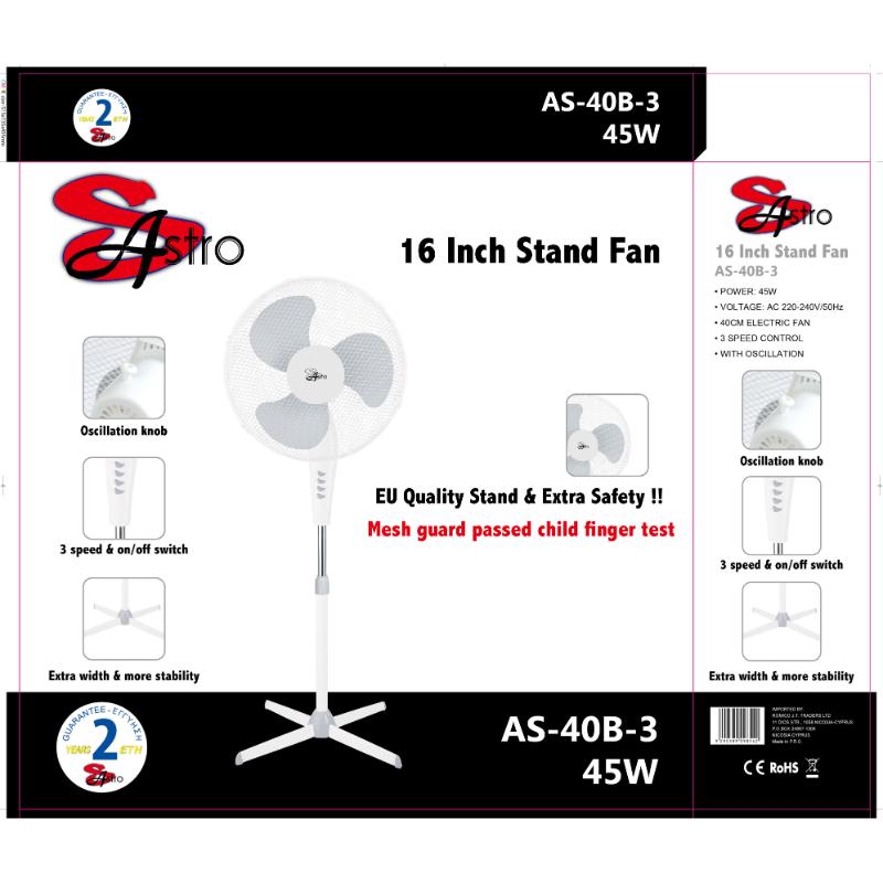 SASTRO AS-40B-3 16'' STAND FAN 45W