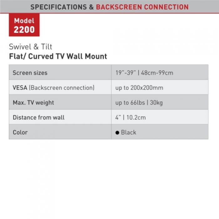 BARKAN FIXED TV BRACKET UP TO 39''