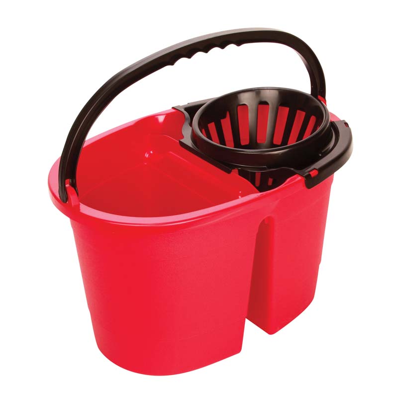 CYCLOPS MOP BUCKET SPLIT TWO COMPARTMENT WATER PAIL 16L WITH WHEELS AND STRAINER SET