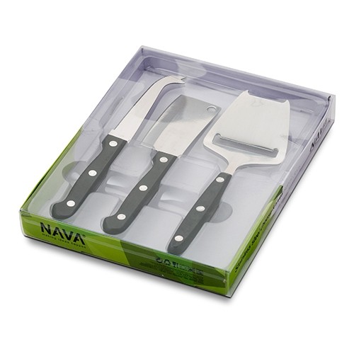 NAVA CHEESE KNIVES SET BLACK HANDLE