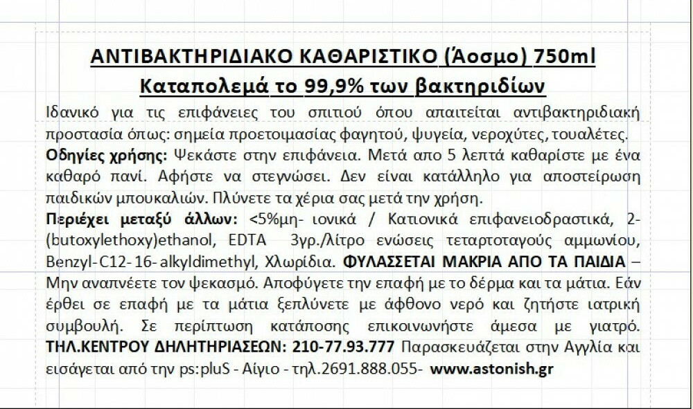 ASTONISH SPECIALIST ΑΝΤΙΒΑΚΤΗΡΙΔΙΚΟ ΚΑΘΑΡΙΣΤΙΚΟ ΕΠΙΦΑΝΕΙΑΣ ΚΟΥΖΙΝΑΣ 750ML