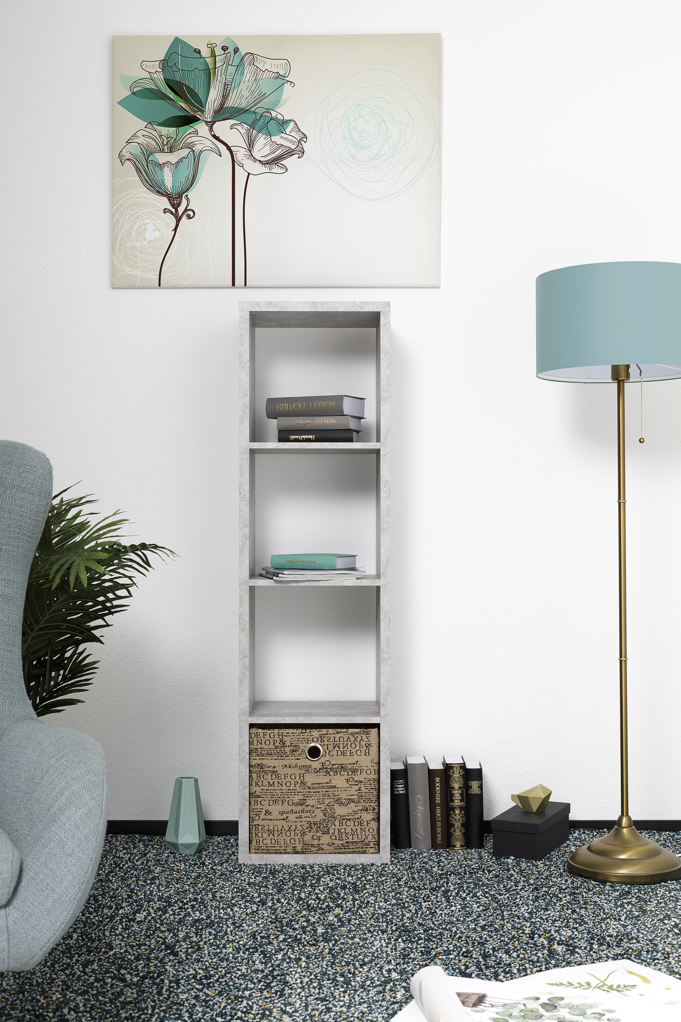 MAX4 SHELF UNIT COLUMN WITH 4 CUBES GREY 38X141X33CM