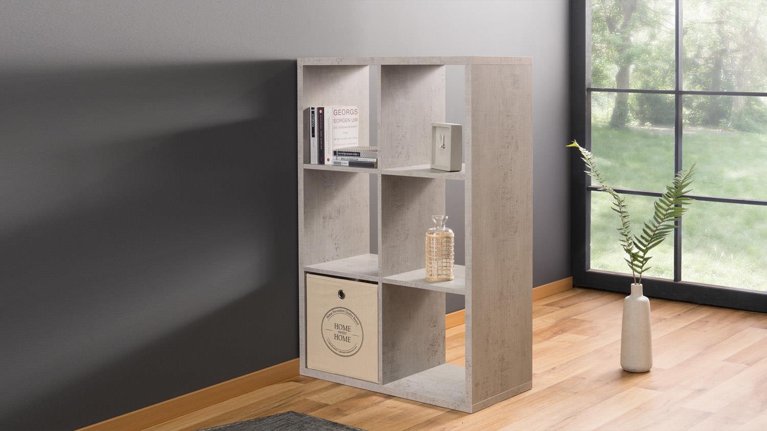 MAX6 SHELF UNIT WITH 6 CUBES CONCRETE 73X107X33CM