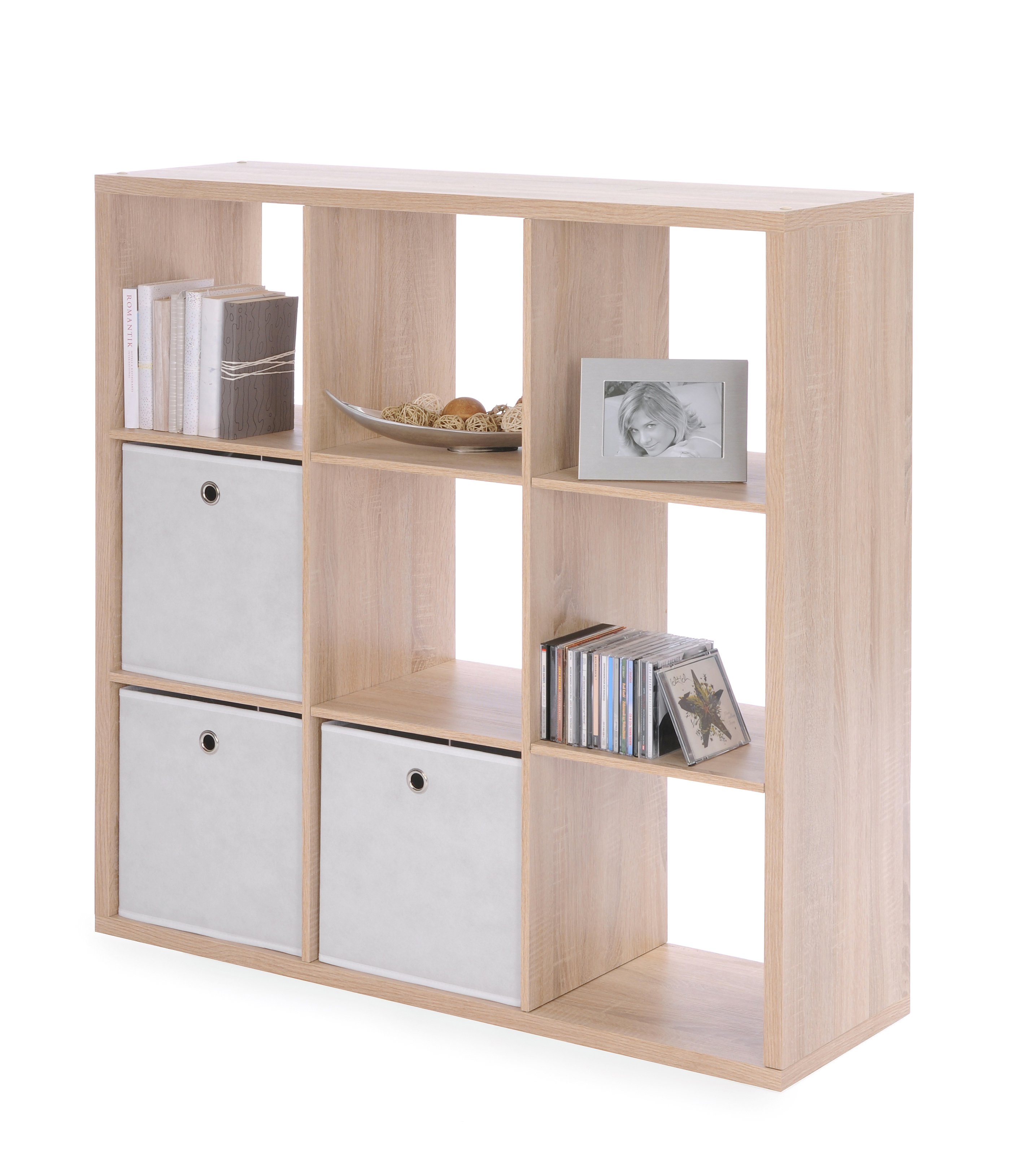 MAX9 SHELF UNIT WITH 9 CUBES OAK 107X107X33CM