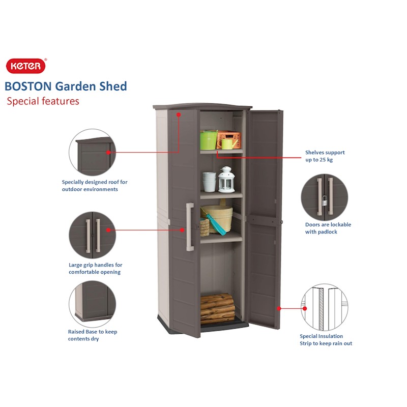 KETER BOSTON COMPACT SHED TALL CABINET 70X50X179CM