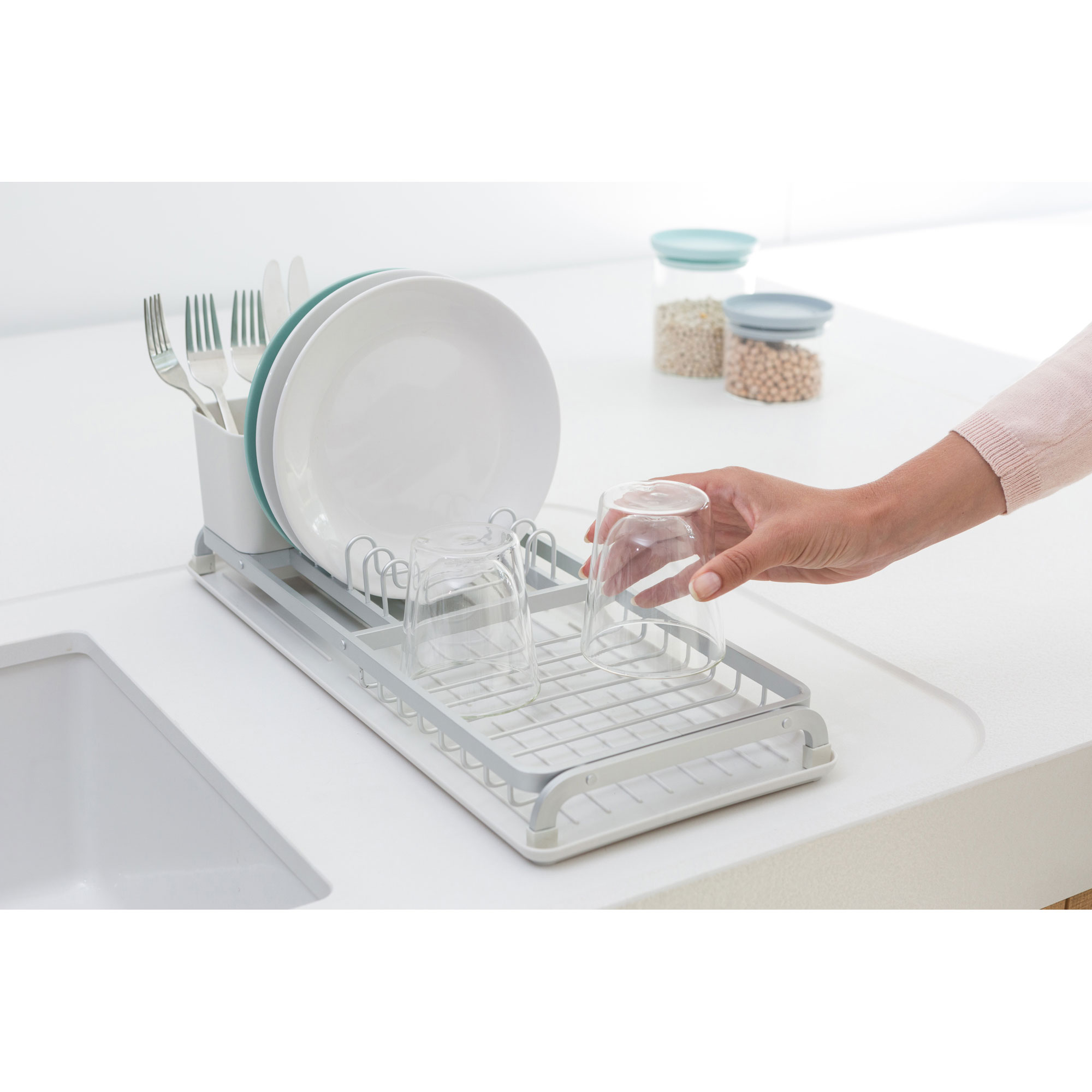 BRABANTIA DISH DRYING RACK COMPACT LIGHT GREY 20X46.3X12.6CM