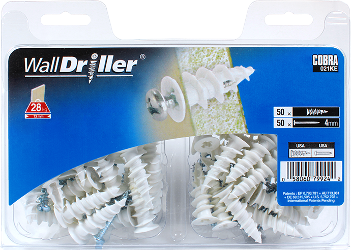 COBRA 021KE WALLDRILLER NYLON 4MM WHITE #8L (+ SCREWS) 50PCS