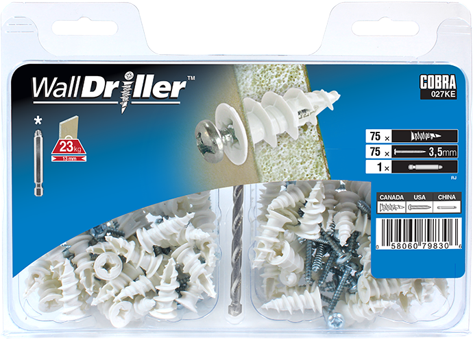 COBRA 027KE WALLDRILLER NYLON 3.5MM WHITE #6 (+ SCREWS) 75PCS