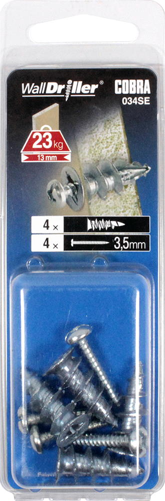 COBRA 034SE WALLDRILLER ZINC 3.5MM #6S (+ SCREWS) 4PCS