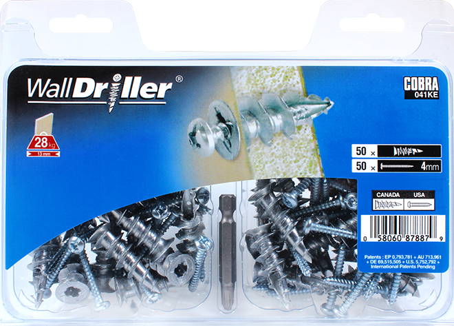 COBRA 041KE WALLDRILLER ZINC #8L (+ SCREWS) 50PCS