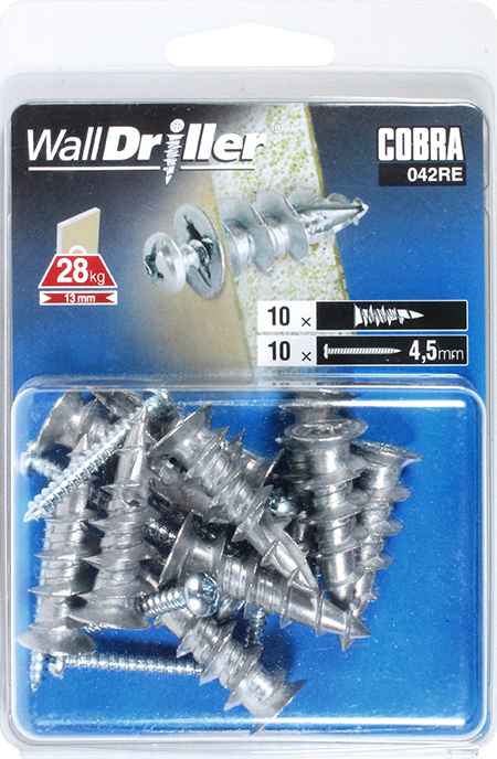 COBRA 042RE WALLDRILLER ZINC 4.5MM #8L (+ SCREWS) 10PCS