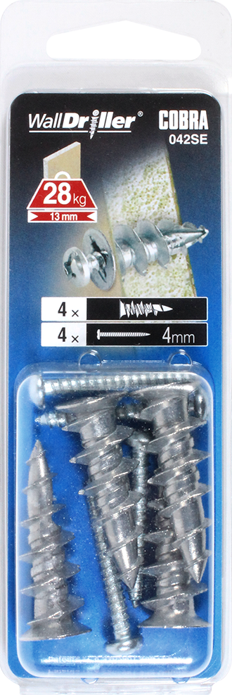 COBRA 042SE WALLDRILLER ZINC 4MM #8L (+ SCREWS) 4PCS