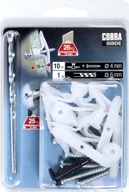 COBRA 059DE NYLON TOGGLES LIGHT DUTY 6MM LONG (+ SCREWS + DRILL BIT) 10PCS