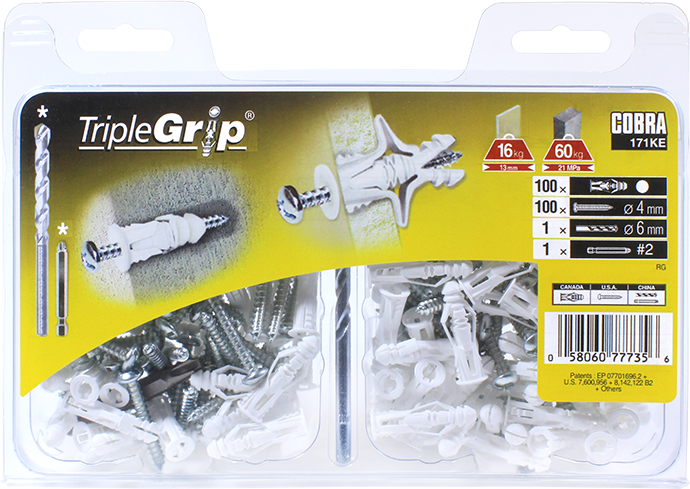 COBRA 171KE TRIPLE-GRIP 4MM WHITE (+ SCREWS + DRILL BIT ) 100PCS