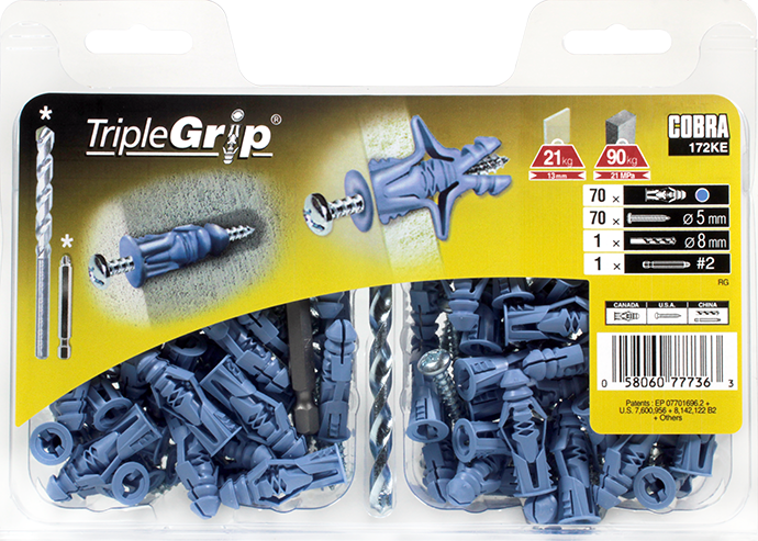 COBRA 172KE TRIPLE-GRIP 5MM BLUE (+ SCREWS + DRILL BIT ) 70PCS