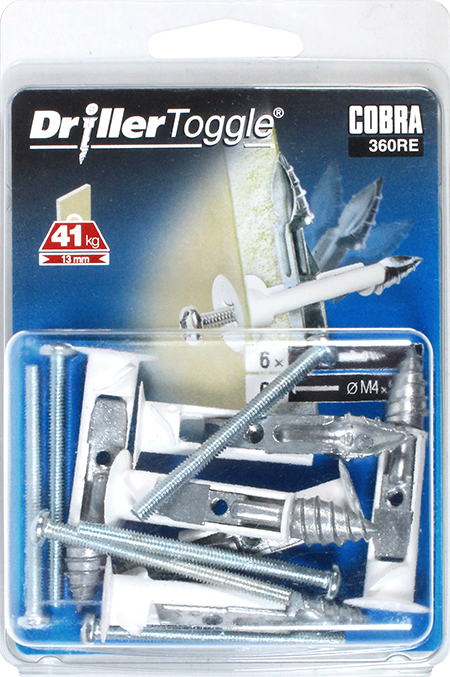 COBRA 360RE DRILLERTOGGLE 4MM X 50MM (+BOLTS) 6PCS