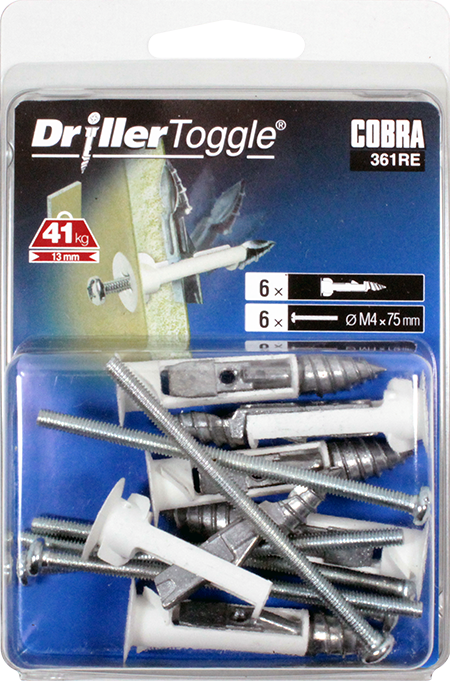 COBRA 361RE DRILLERTOGGLE 4MM X 75MM (+BOLTS) 6PCS