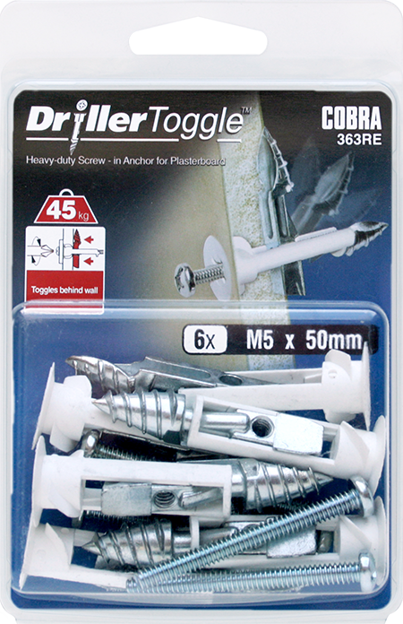 COBRA 363RE DRILLERTOGGLE 5MM X 50MM (+ BOLTS ) 6PCS