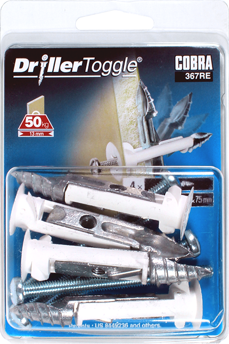 COBRA 367RE DRILLERTOGGLE 6MM X 75MM (+BOLTS) 4PCS