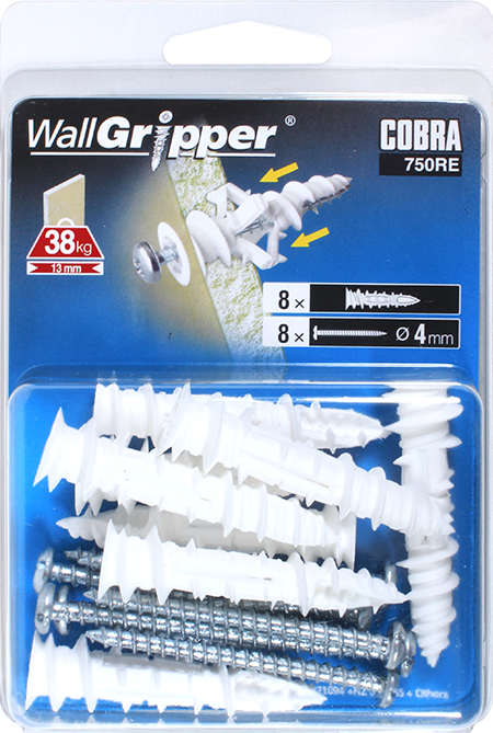 COBRA 750RE ΕΙΣΔΟΧΗ ΤΟΙΧΟΥ ΜΕ ΑΓΚΙΣΤΡΟ 4MM (+ ΒΙΔΕΣ) 8PCS