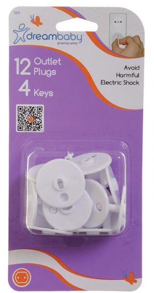 DREAMBABY KEYED OUTLET PLUGS - 12 SOCKET COVER PLUGS PLUS 4 KEYS - FITS EUROPEAN PLUG SOCKETS