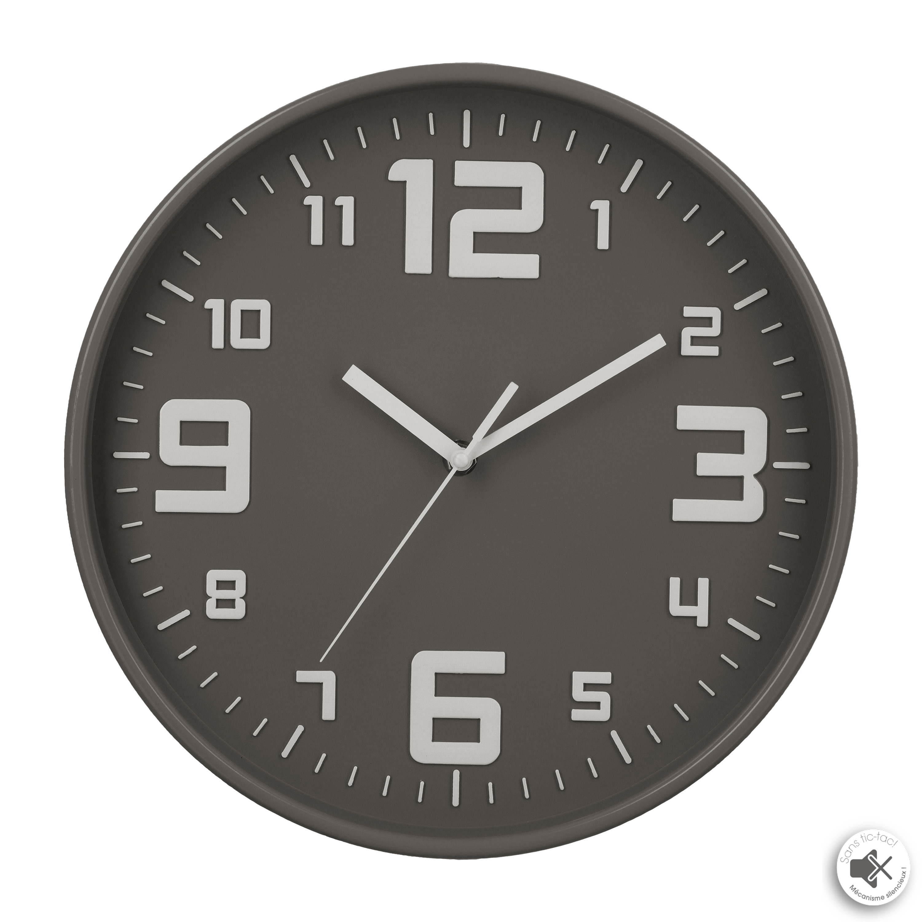 GREY SILENT PLASTIC CLOCK D30