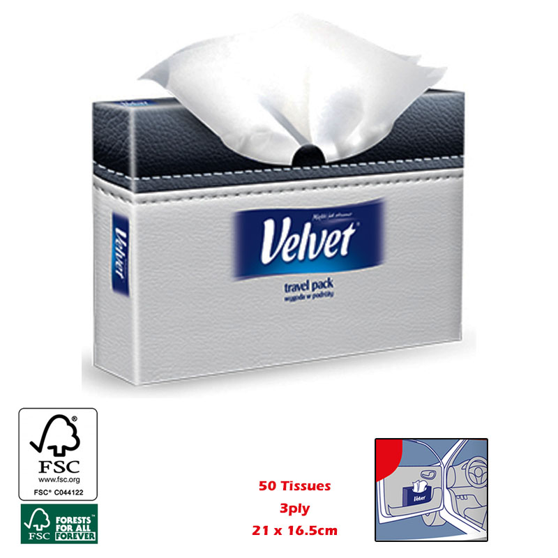 VELVETCARE CAR TRAVEL TISSUES X50PCS